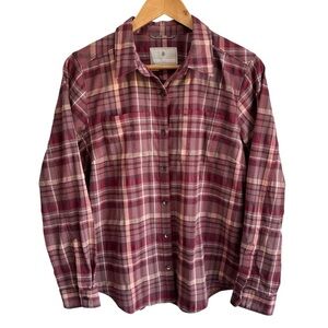 Royal Robbins Plaid Button Front Shirt Womens M Maroon Long Sleeve Preppy Casual